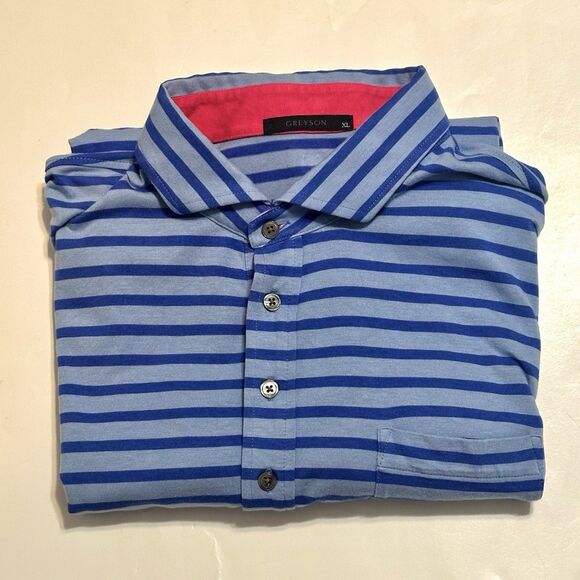 Greyson Shirt Men’s Size XL Blue Striped Performance Golf Polo Shirt Activewear - Picture 9 of 10